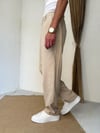Tensel Kumaş Pileli Krem Baggy Pantolon