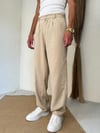 Tensel Kumaş Pileli Krem Baggy Pantolon