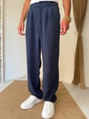 Tensel Kumaş Pileli Lacivert Baggy Pantolon