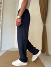 Tensel Kumaş Pileli Lacivert Baggy Pantolon