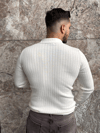 Ivory Ribbed Beyaz Polo Knit