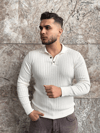 Ivory Ribbed Beyaz Polo Knit