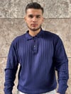Navy Ribbed Laci Polo Knit