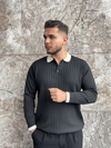 Onyx Ribbed Contrast Siyah Polo