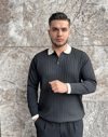Onyx Ribbed Contrast Siyah Polo