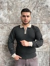 Onyx Stripe Quarter-Zip Knit Siyah