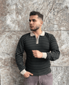 Onyx Stripe Quarter-Zip Knit Siyah
