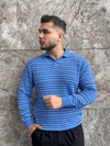 Sky Stripe Mavi Polo Knit