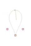 Altın Rengi Pembe Geometrik Kolye Küpe Seti | Pembe JS13040 