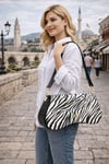 Beyaz Altın Tokalı Zebra Desenli Kadın Omuz Çantası | Beyaz MT1606 