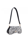 Beyaz Altın Tokalı Zebra Desenli Kadın Omuz Çantası | Beyaz MT1606 