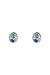 Gümüş Renkli Kristal Taşlı Oval Küpe | Gümüş JS12849