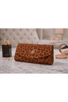 Kahverengi Leopar Desenli Gold Logolu Kadın Portföy Çanta | Kahverengi T8309