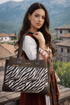 Kahverengi Zebra Desen Ön Cepli Kadın Omuz Çantası | Kahverengi T8346