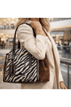 Kahverengi Zebra Desenli Kadın Omuz Çantası | Kahverengi T8347