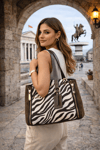 Yeşil Zebra Desenli Kadın Omuz Çantası | Yeşil T8347