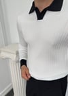 Apaç Yaka Fitilli Triko Kazak Beyaz