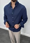 Fresh Keten Oversize Gömlek Lacivert