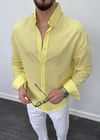 Fresh Keten Oversize Gömlek Limon Sarısı