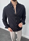 Fresh Keten Oversize Gömlek Siyah