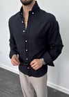 Fresh Keten Oversize Gömlek Siyah