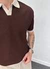 H.yaka Desenli Triko Tişört Kahverengi 