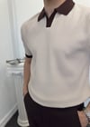H.yaka Desenli Triko Tişört Krem