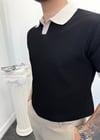 H.yaka Desenli Triko Tişört Siyah