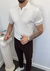 Hemşire Yaka Fitilli Triko Tişört Beyaz
