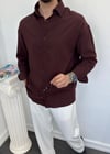 Oversize Krinkıl Keten Gömlek Kahverengi