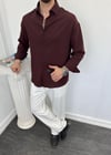 Oversize Krinkıl Keten Gömlek Kahverengi