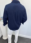 Oversize Krinkıl Keten Gömlek Lacivert