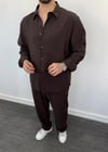 Oversize Tensel Gömlekli Takım Kahverengi