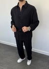 Oversize Tensel Gömlekli Takım Siyah