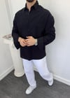 Oversize Yıkamalı Keten Gömlek Siyah