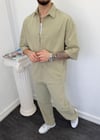 Oversize Yıkamalı Keten Takım Ç.Yeşili