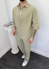 Oversize Yıkamalı Keten Takım Ç.Yeşili
