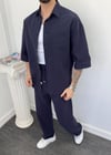 Oversize Yıkamalı Keten Takım Lacivert