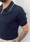Pamuklu Kendinden Desenli Triko Tişört Lacivert