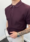 Polo Yaka Düğmeli Desenli Triko Tişört Bordo