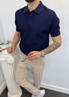 Polo Yaka Düğmeli Triko Tişört Lacivert 