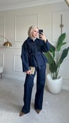 Daily Luxe Kuşaklı Ceket-Pantolon Denim Takım