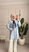 Fular Detaylı Geniş Manşet Yazlık Dokuma Şık Gömlek