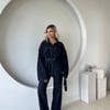 Kuşaklı Oversize Kalıp Çıtçıtlı Ceket-Flare Pantolon Denim Premıum Takım