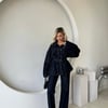 Kuşaklı Oversize Kalıp Çıtçıtlı Ceket-Flare Pantolon Denim Premıum Takım