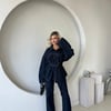 Kuşaklı Oversize Kalıp Çıtçıtlı Ceket-Flare Pantolon Denim Premıum Takım