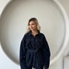 Kuşaklı Oversize Kalıp Çıtçıtlı Ceket-Flare Pantolon Denim Premıum Takım