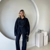 Kuşaklı Oversize Kalıp Çıtçıtlı Ceket-Flare Pantolon Denim Premıum Takım