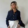 Retro Düğme Detay Geniş Manşetli Yumuşak Dokulu Denim Gömlek
