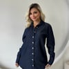 Retro Düğme Detay Geniş Manşetli Yumuşak Dokulu Denim Gömlek